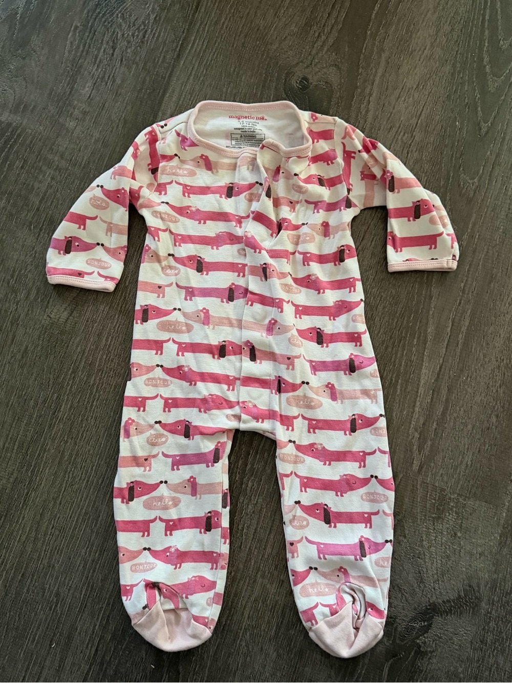 Magnetic Me Pink & Light Pink Dachshund Print Footed One-Piece